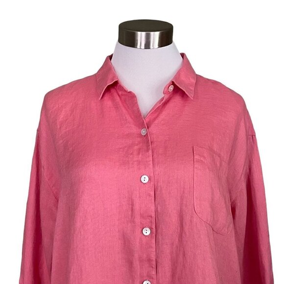 J Jill Love Linen Easy Shirt Sz M Begonia Pink Long Sleeve Relaxed Fit Top - Picture 3 of 7